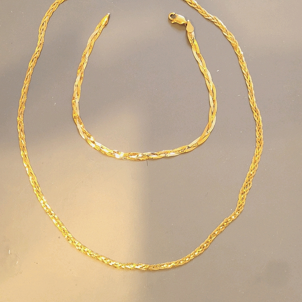 10k gold braided necklace and 9k gold bracelet